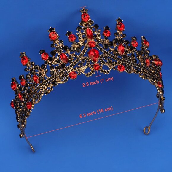 Gothic Crown Tiara for Women Queen of Hearts Costume Halloween Party Accessory - Picture 5 of 7